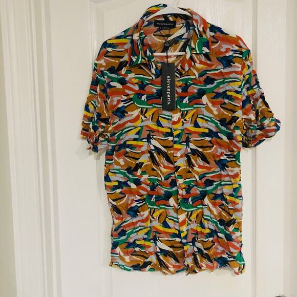 Eleven Paris Men's Camp Shirt Paint Splatter Short Sleeve Multicolor Large‎ NWT - Picture 3 of 11